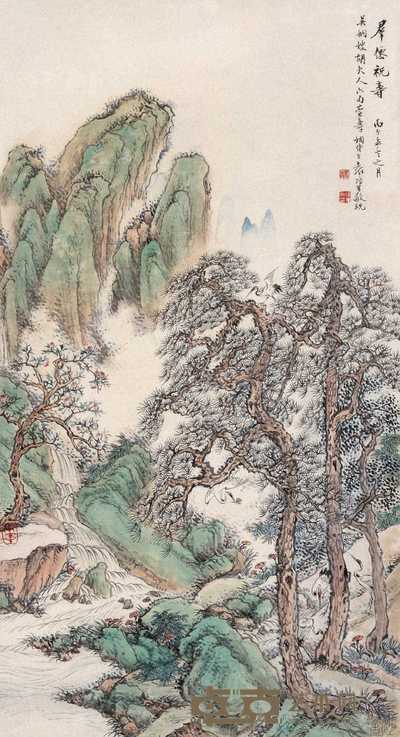 袁培基 1936年作 群仙祝寿 立轴 65.5×35cm
